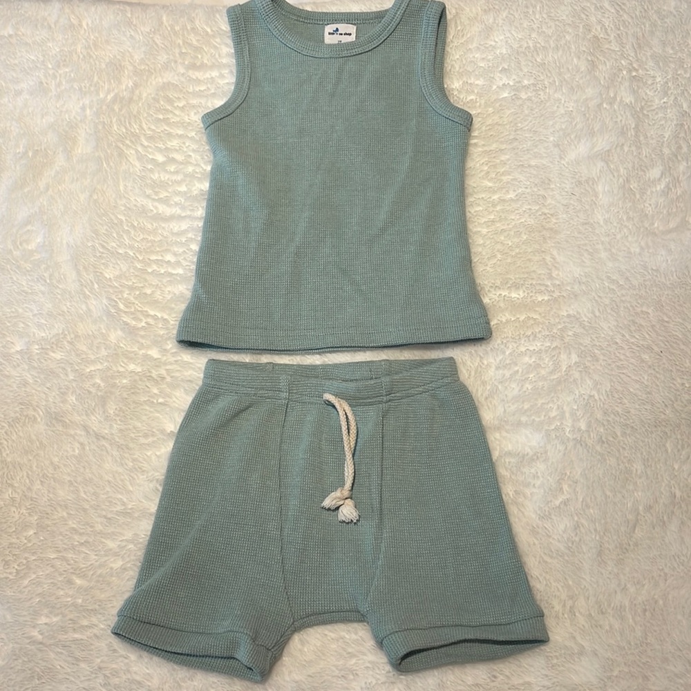 Little One Shoo adorable seafoam colored two piece set.